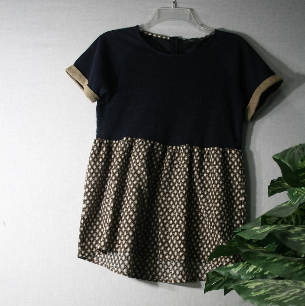 THML navy blue and brown peplum top